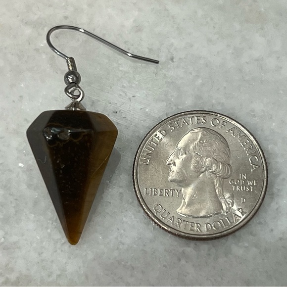 South African Tiger’s Eye Hexagonal Silver Drop Earrings - Picture 11 of 11